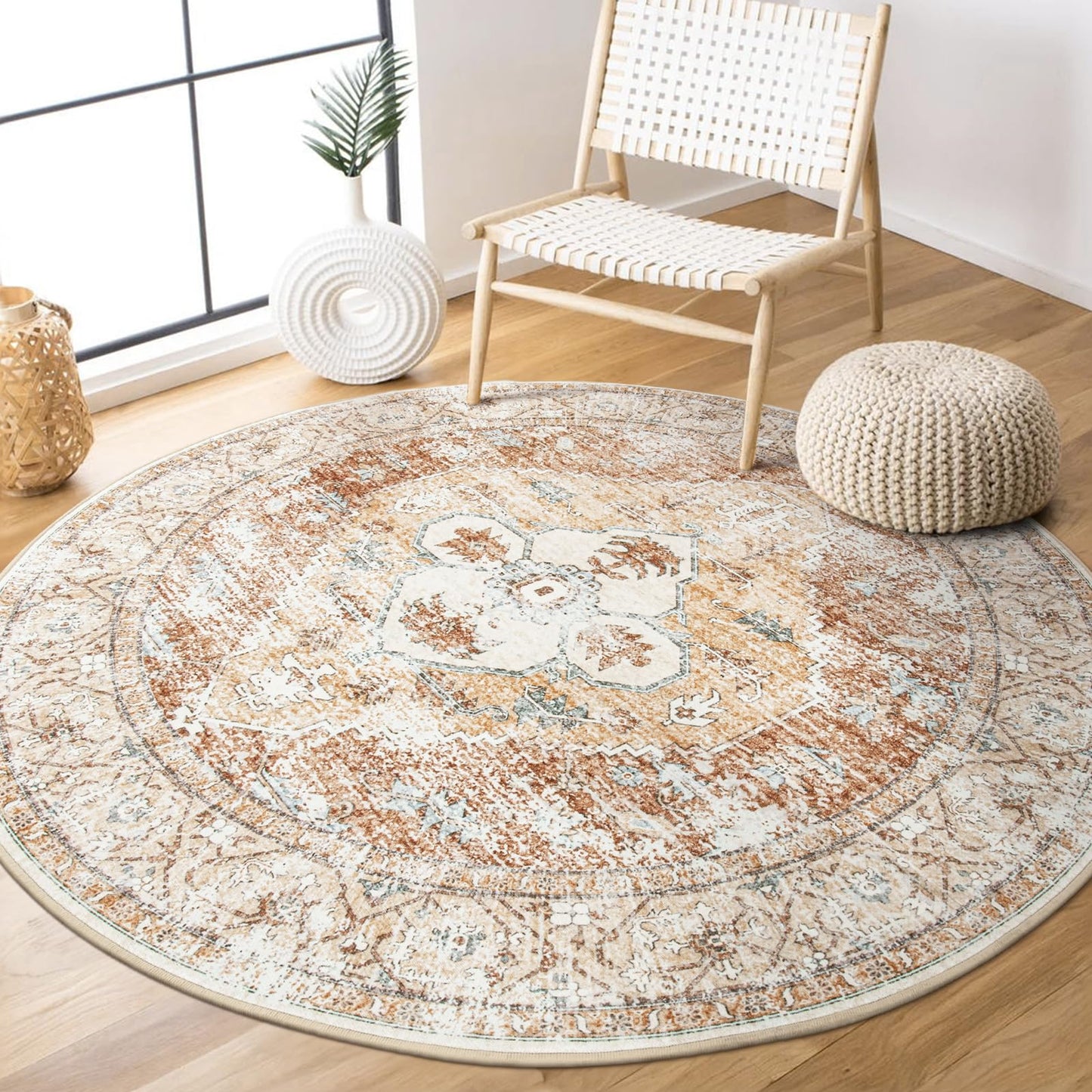TIKIRUGI Vintage Hallway Circle Round Rug 4'